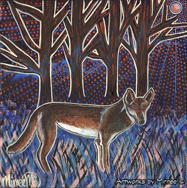 'Midnight Blue Dingo ~ Crossroads Dreaming' Original Painting by Mirree Contemporary Dreamtime Animal Dreaming